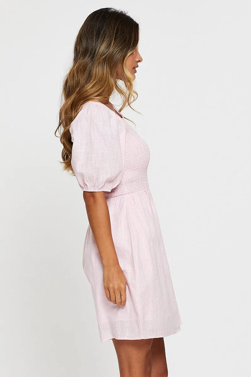 Pink Fit And Flare Dress Short Sleeve Round Neck sold by Ally Fashion product image thumbnail 4