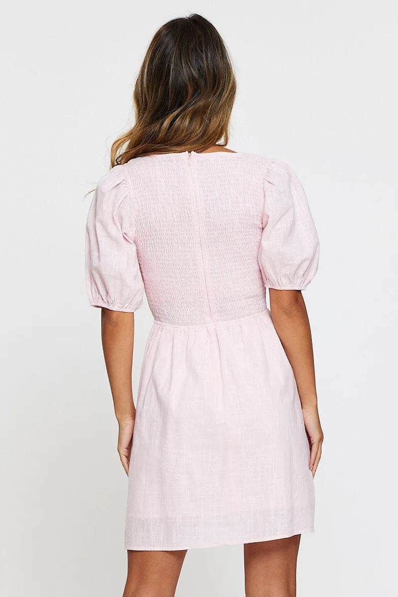 Pink Fit And Flare Dress Short Sleeve Round Neck sold by Ally Fashion product image thumbnail 5