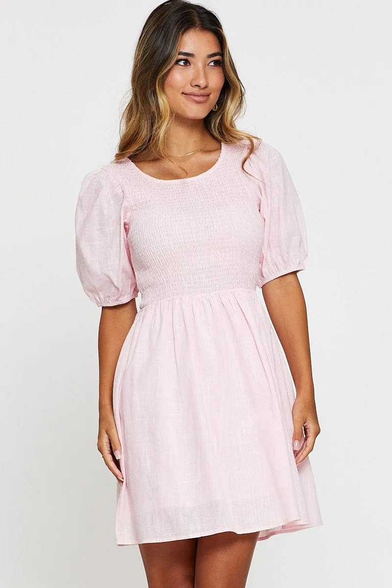Pink Fit And Flare Dress Short Sleeve Round Neck sold by Ally Fashion product image thumbnail 3