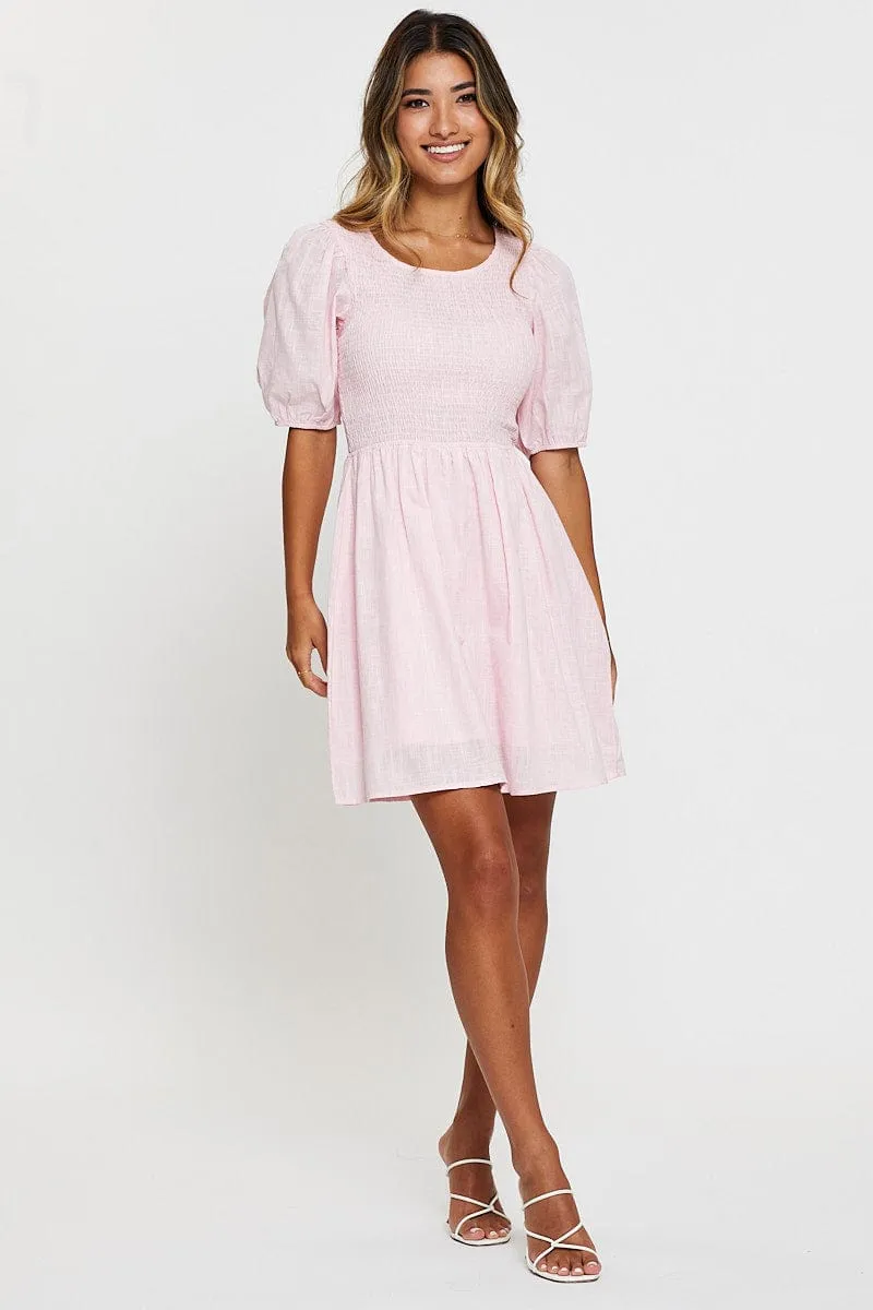 Pink Fit And Flare Dress Short Sleeve Round Neck sold by Ally Fashion product image thumbnail 2
