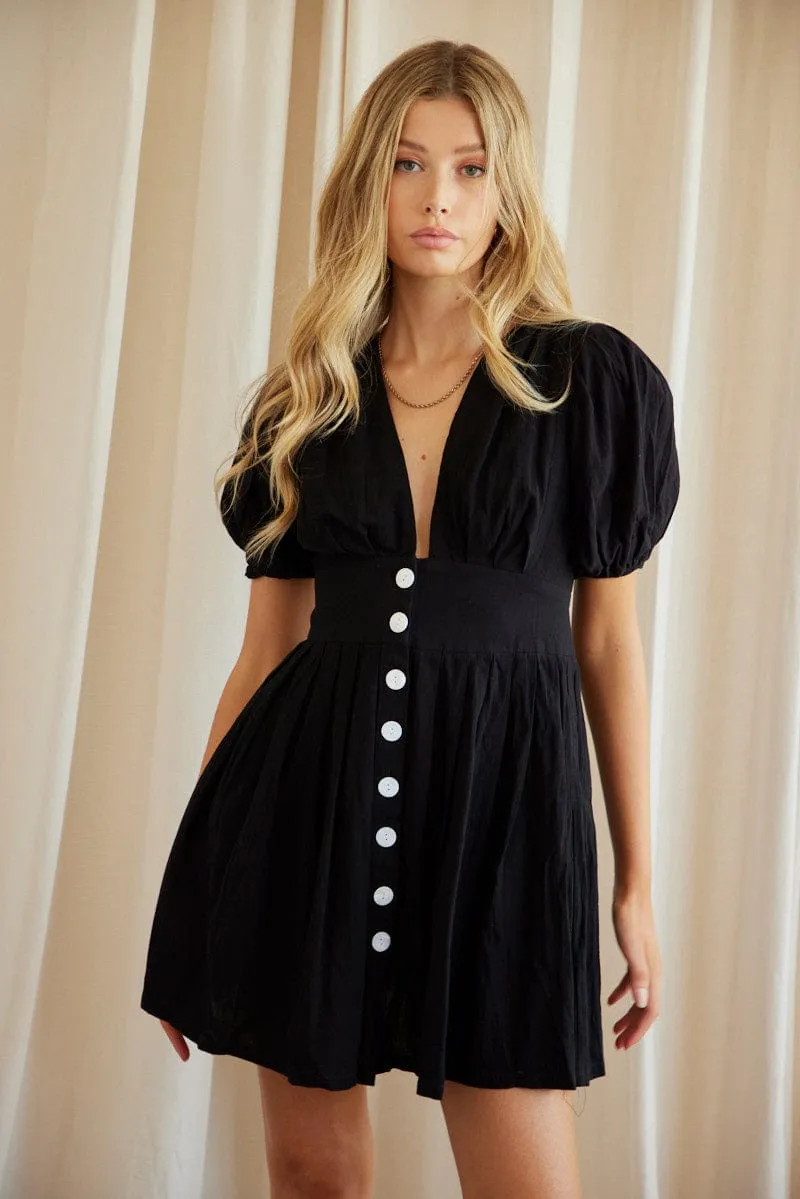 Black Fit And Flare Dress Short Sleeve V Neck sold by Ally Fashion product image thumbnail 3