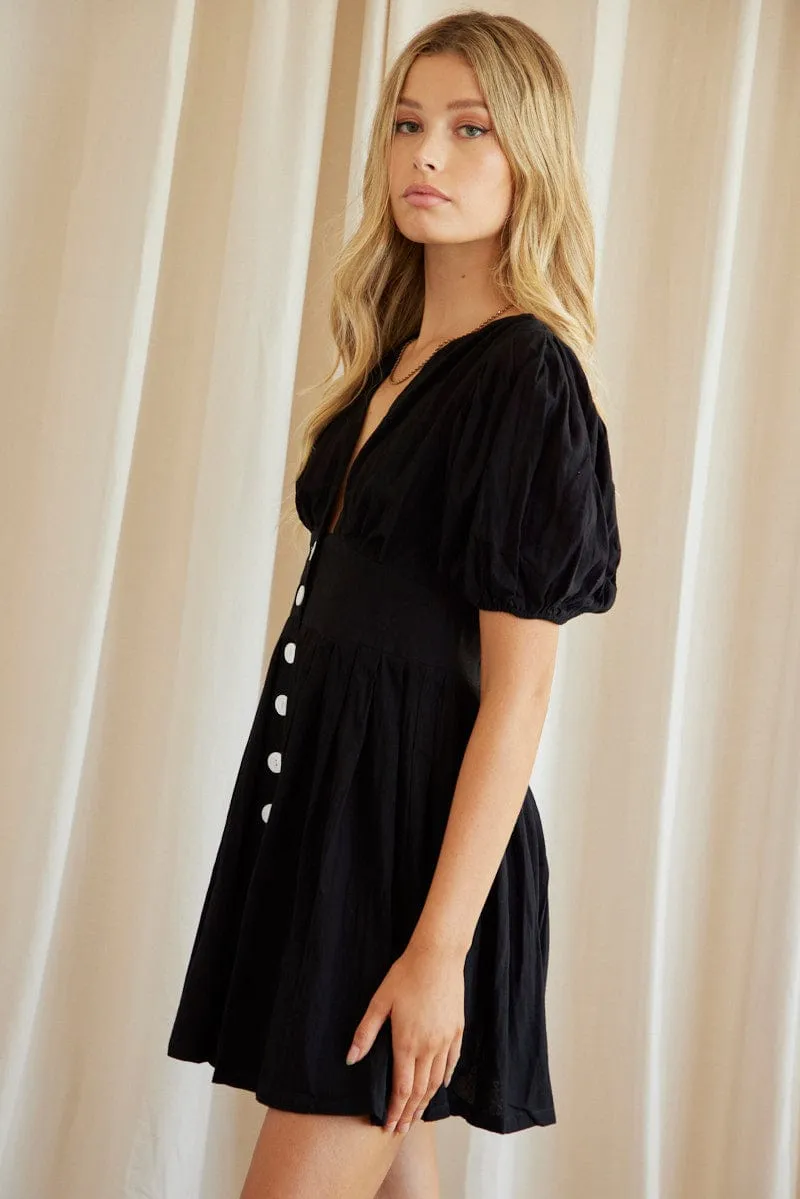 Black Fit And Flare Dress Short Sleeve V Neck sold by Ally Fashion product image thumbnail 4