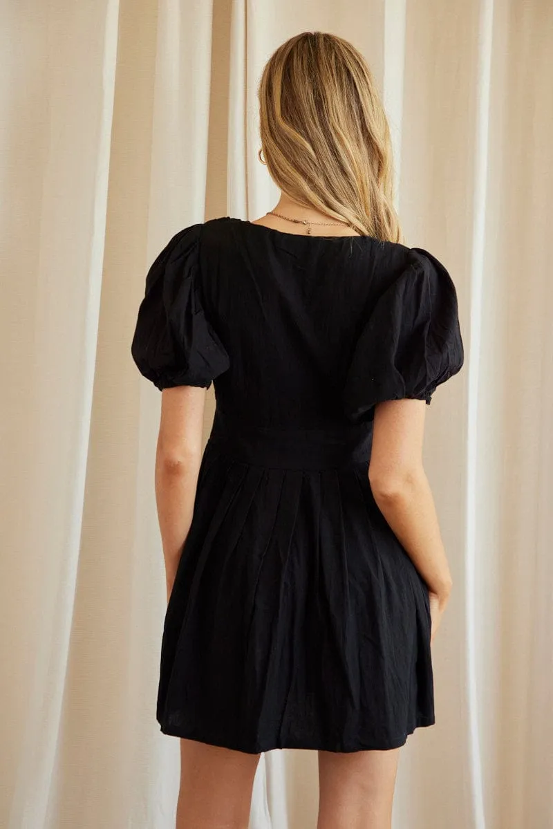 Black Fit And Flare Dress Short Sleeve V Neck sold by Ally Fashion product image thumbnail 5
