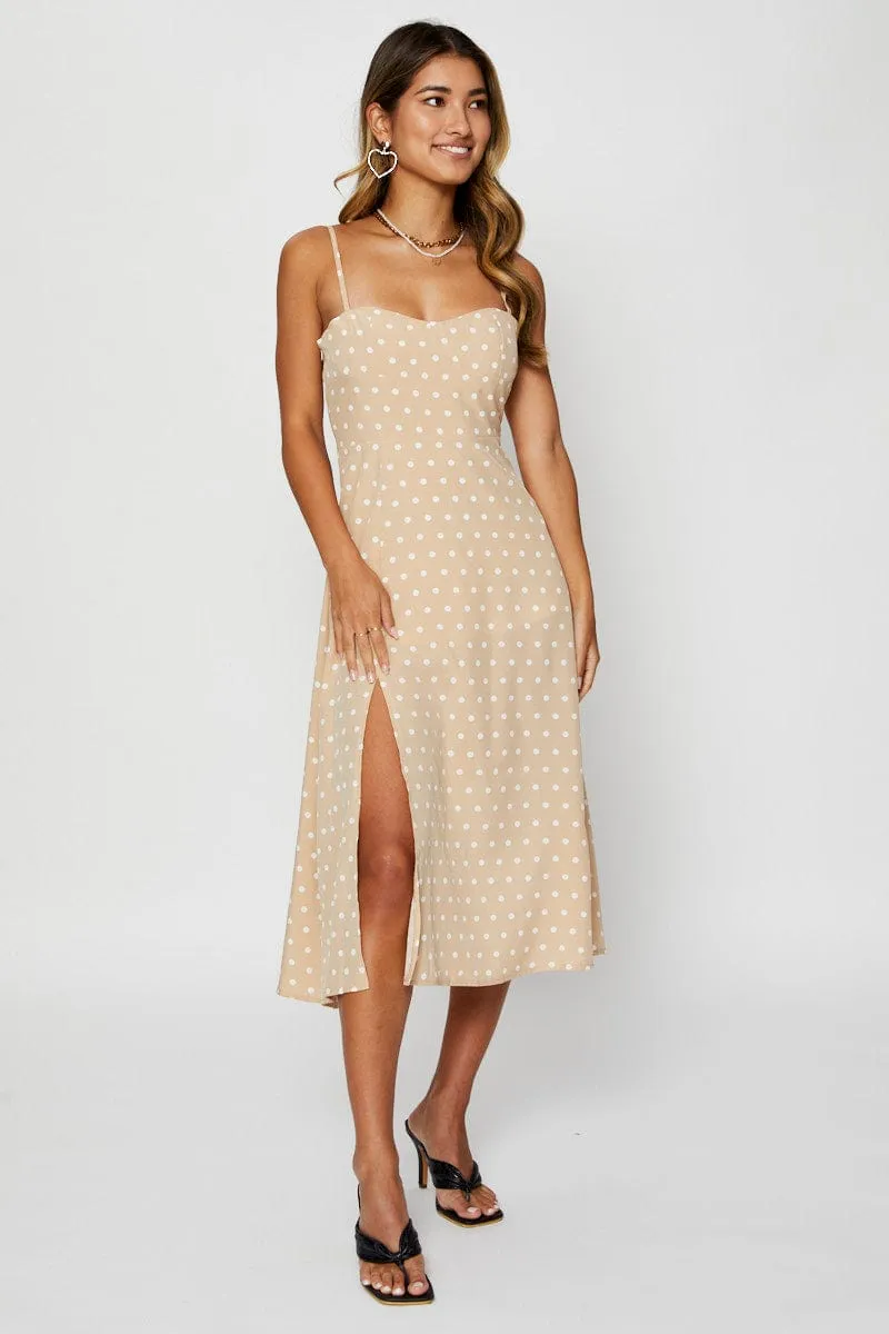 Polka Dot Midi Dress Sleeveless Sweetheart Neckline sold by Ally Fashion