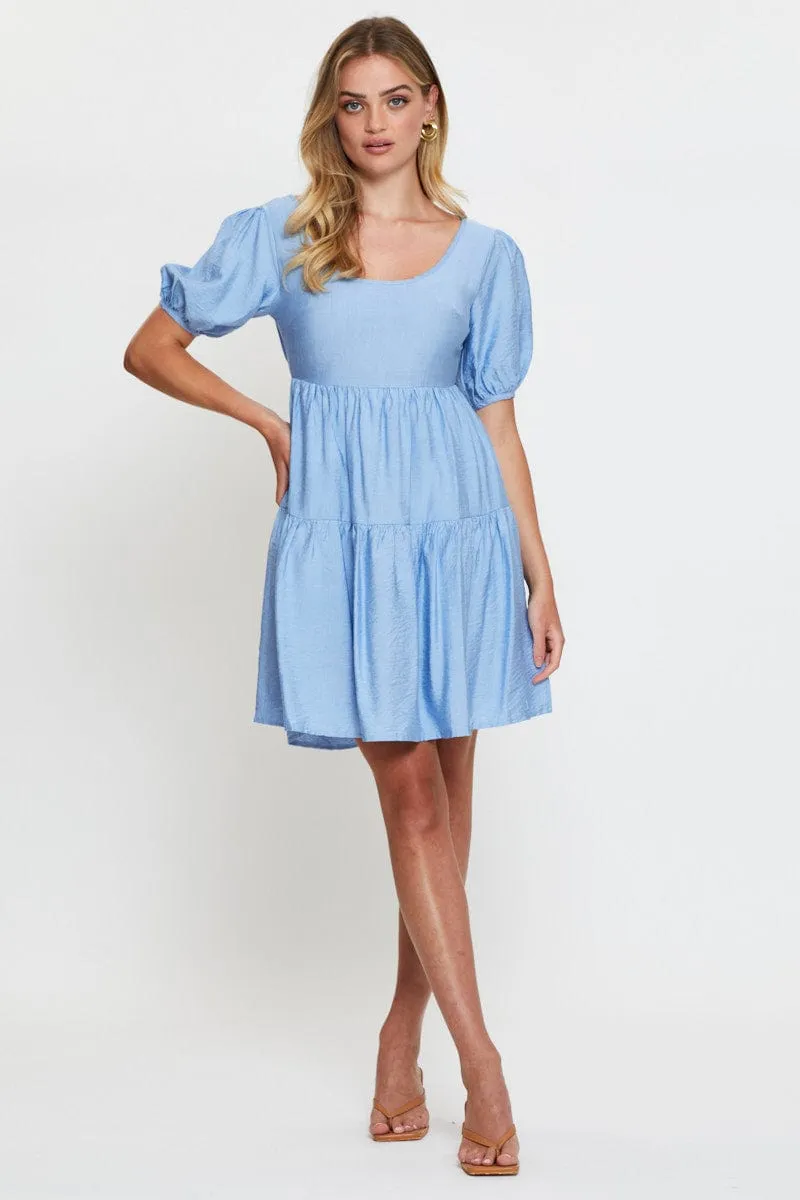 Blue Fit And Flare Dress Short Sleeve Open Back sold by Ally Fashion product image thumbnail 3