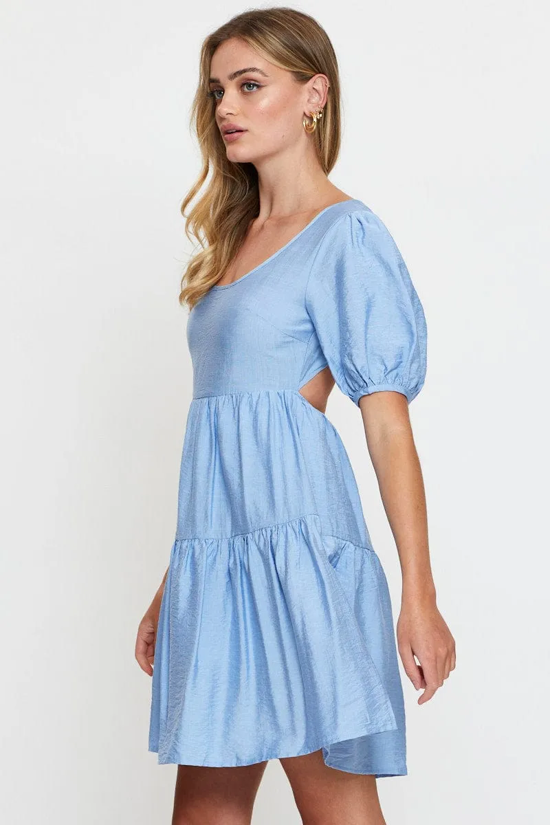 Blue Fit And Flare Dress Short Sleeve Open Back sold by Ally Fashion product image thumbnail 4