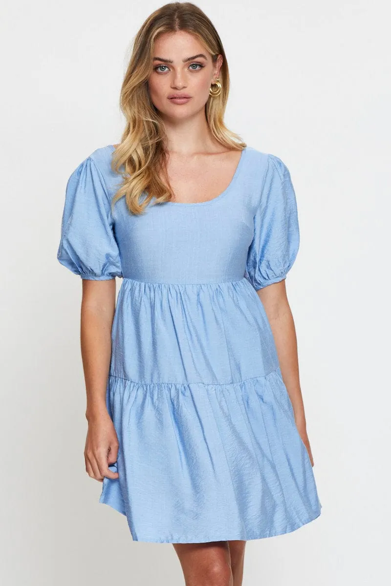 Blue Fit And Flare Dress Short Sleeve Open Back sold by Ally Fashion product image thumbnail 2
