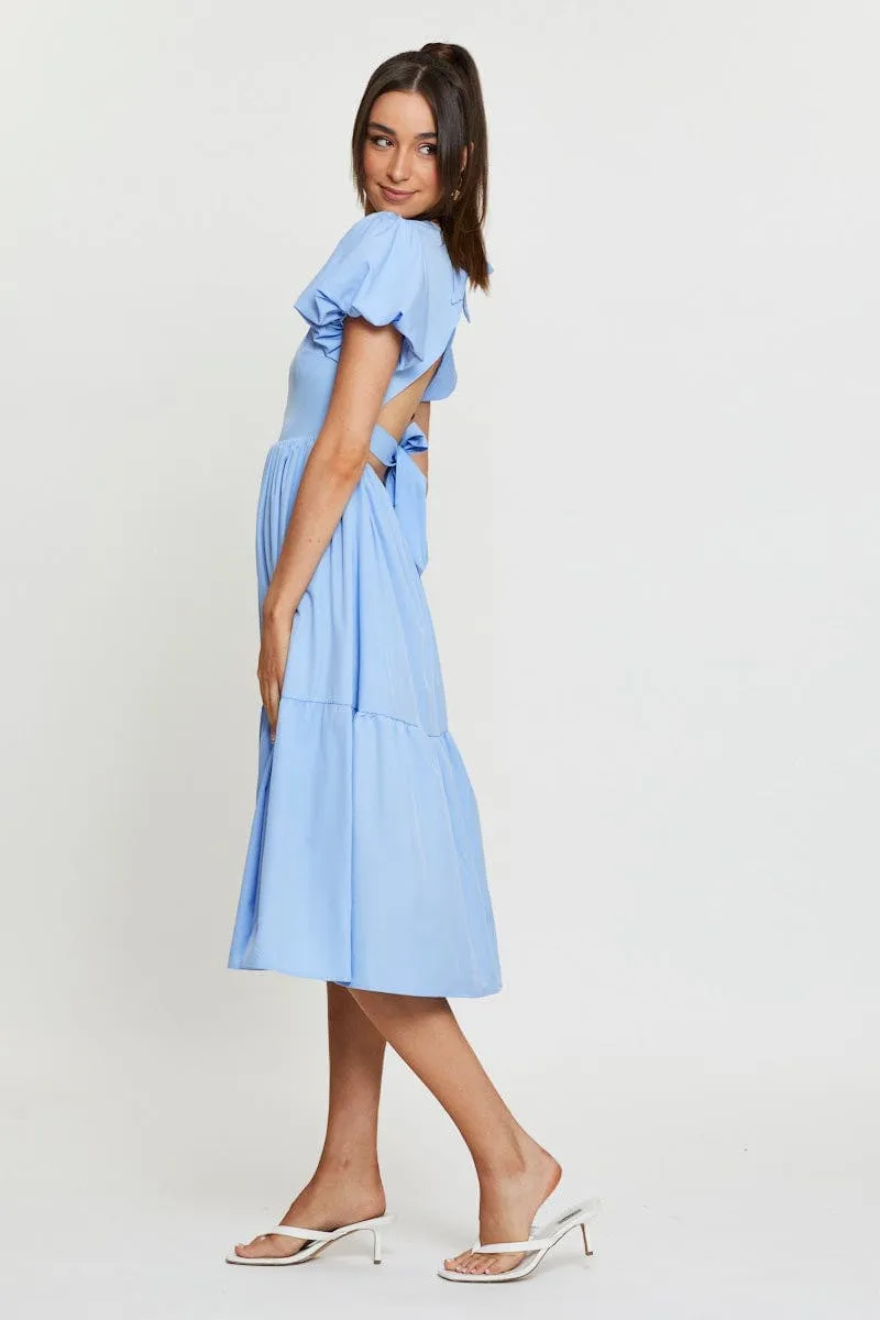 Blue Midi Dress Short Sleeve Round Neck sold by Ally Fashion product image thumbnail 4