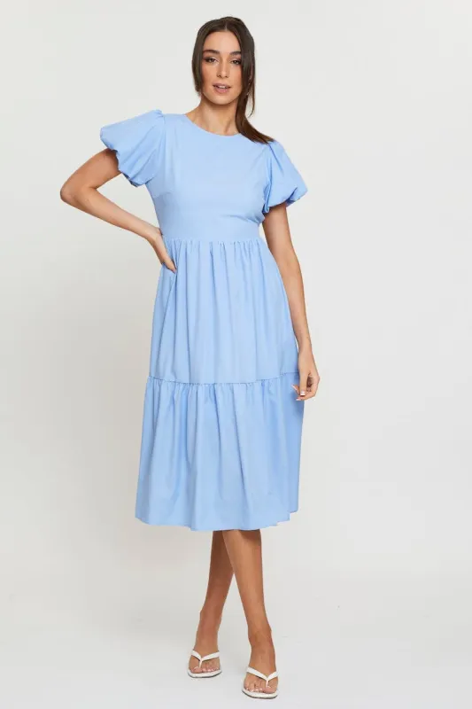 Blue Midi Dress Short Sleeve Round Neck sold by Ally Fashion
