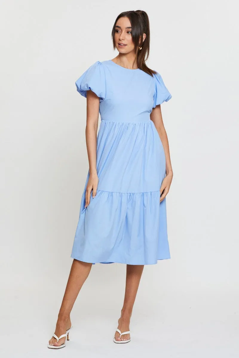 Blue Midi Dress Short Sleeve Round Neck sold by Ally Fashion product image thumbnail 3