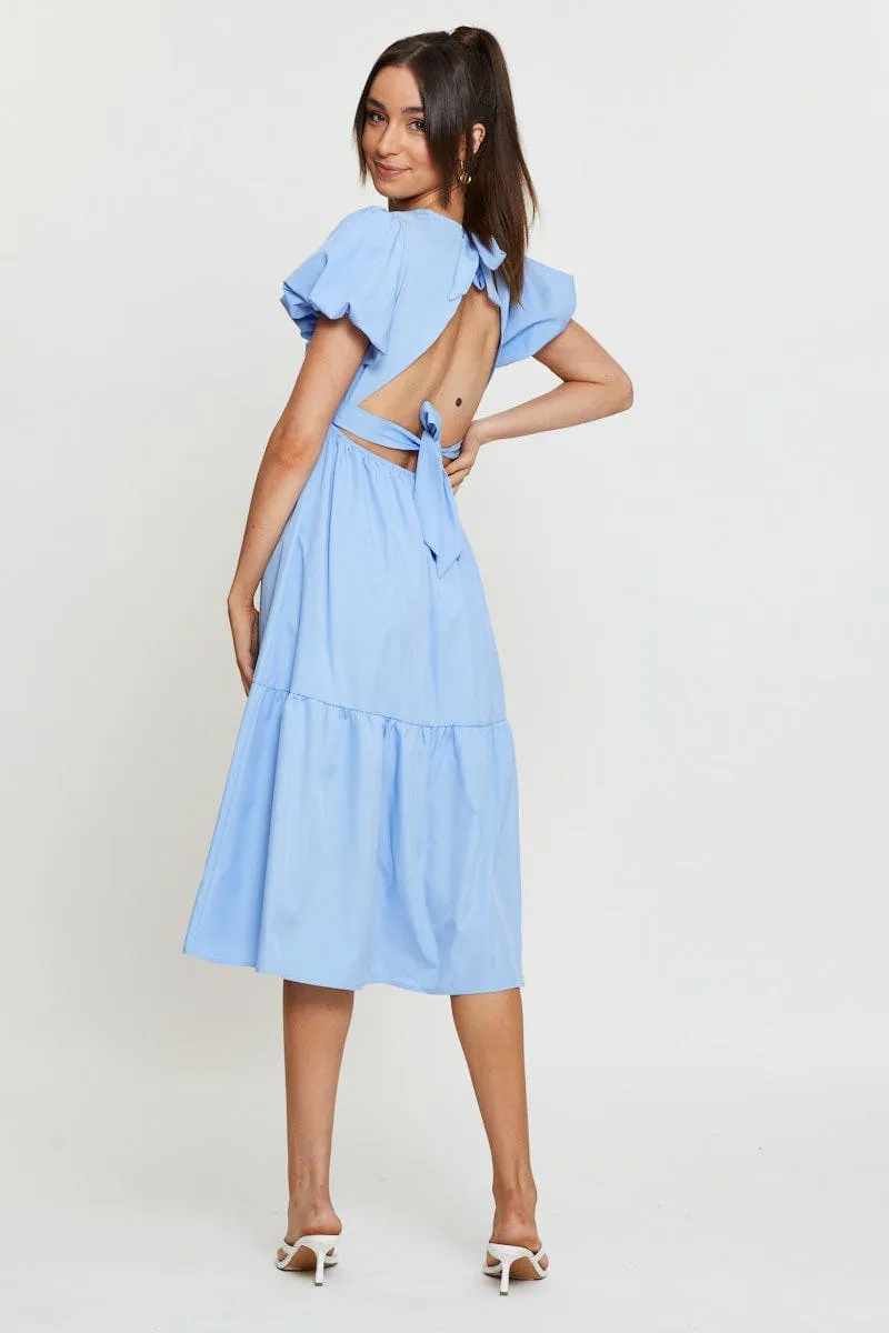 Blue Midi Dress Short Sleeve Round Neck sold by Ally Fashion product image thumbnail 5