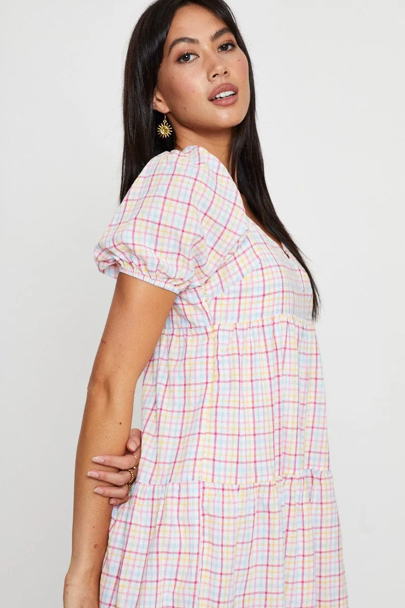 Check Fit And Flare Dress Short Sleeve Sweetheart Neck sold by Ally Fashion product image thumbnail 3
