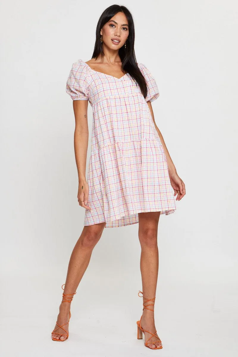 Check Fit And Flare Dress Short Sleeve Sweetheart Neck sold by Ally Fashion product image thumbnail 2