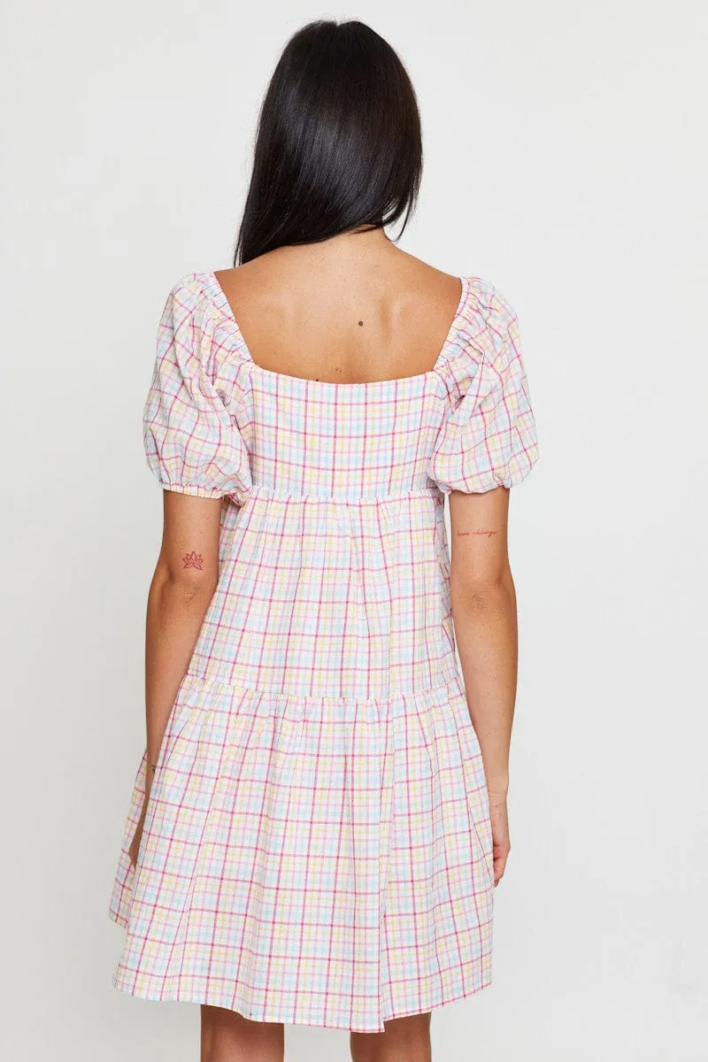 Check Fit And Flare Dress Short Sleeve Sweetheart Neck sold by Ally Fashion product image thumbnail 5