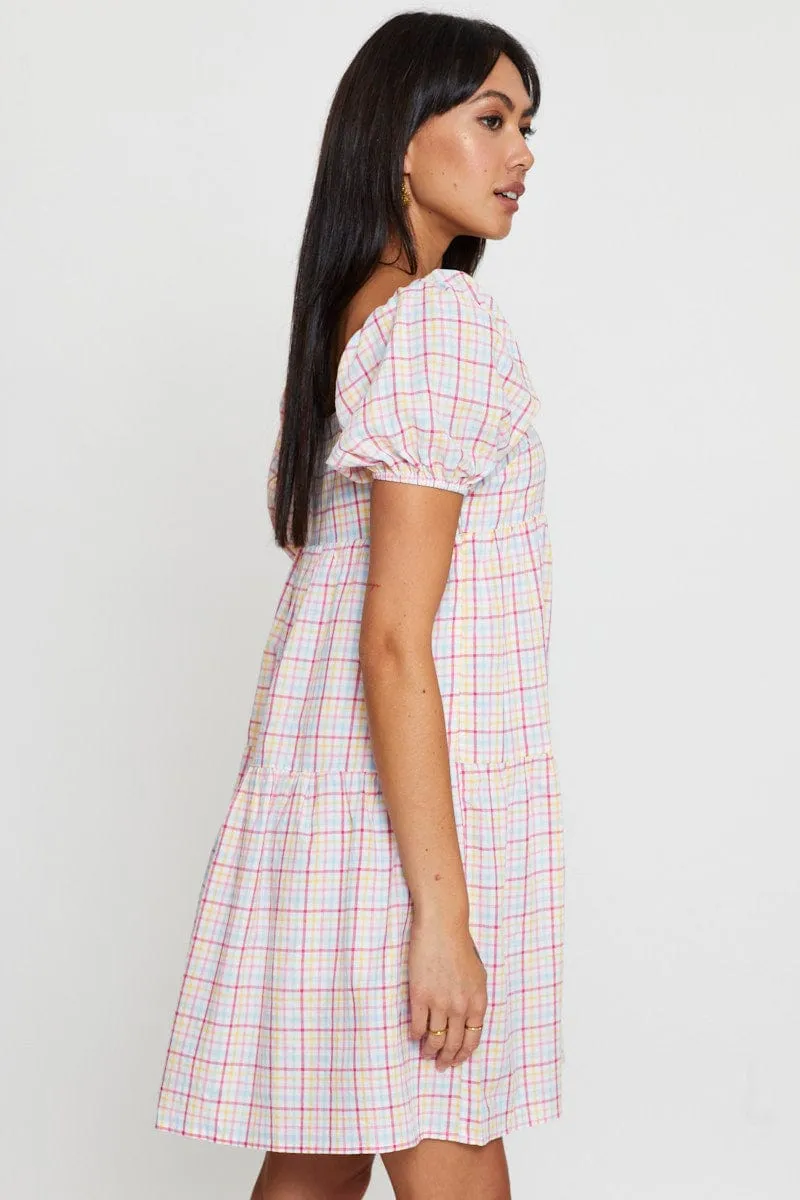 Check Fit And Flare Dress Short Sleeve Sweetheart Neck sold by Ally Fashion product image thumbnail 4