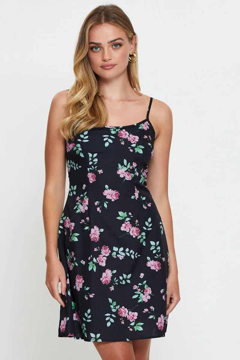 Print Mini Dress Sleeveless Square Neck sold by Ally Fashion