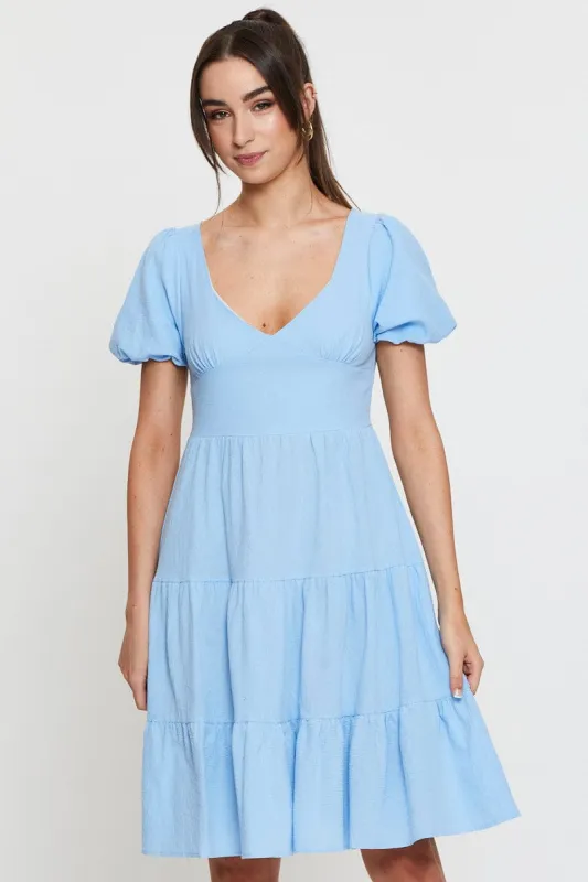 Blue Midi Dress Short Sleeve V Neck sold by Ally Fashion