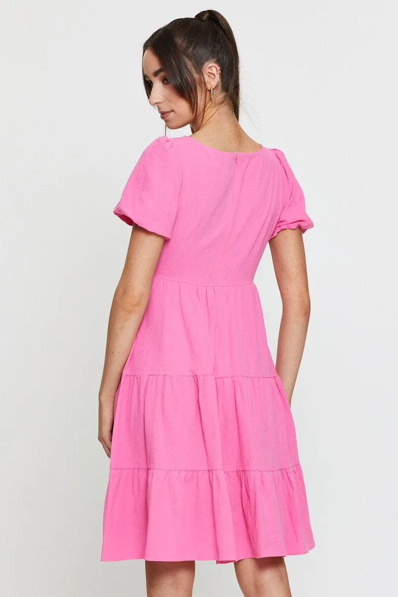 Pink Midi Dress Short Sleeve V Neck sold by Ally Fashion product image thumbnail 5