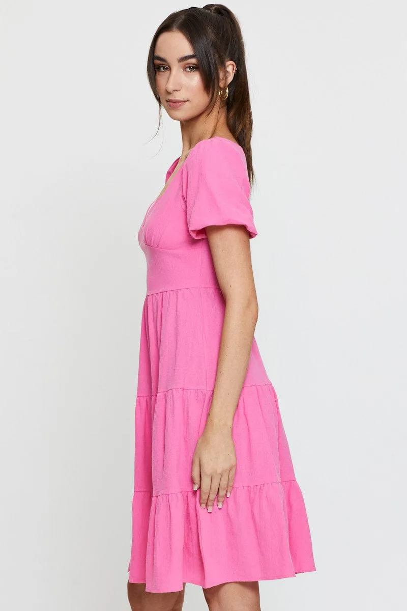 Pink Midi Dress Short Sleeve V Neck sold by Ally Fashion product image thumbnail 4