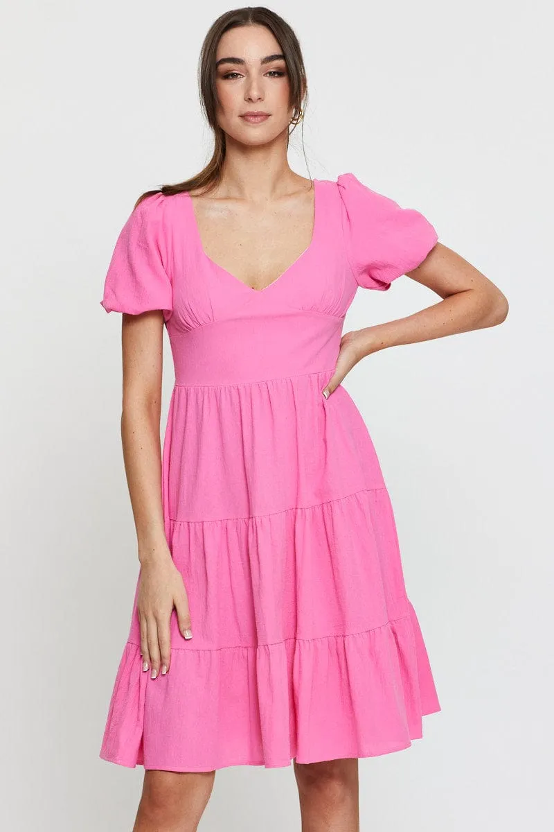 Pink Midi Dress Short Sleeve V Neck sold by Ally Fashion product image thumbnail 3