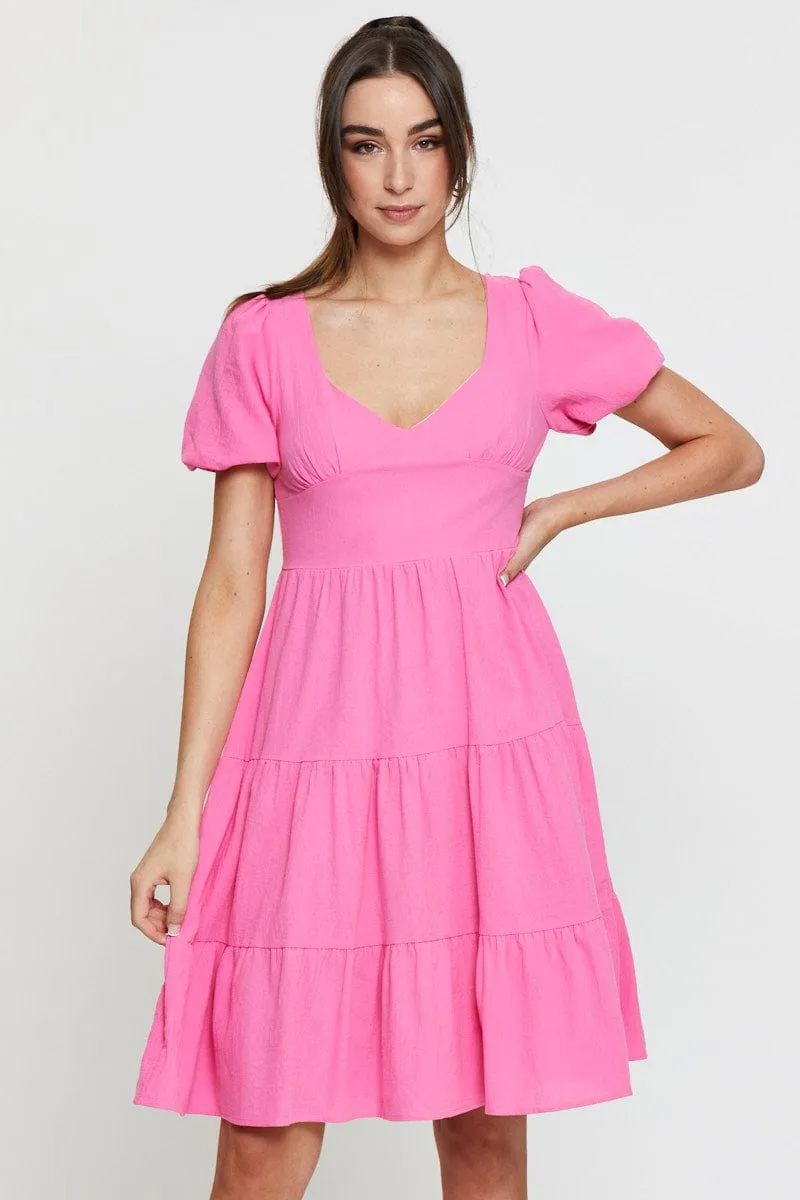 Pink Midi Dress Short Sleeve V Neck sold by Ally Fashion