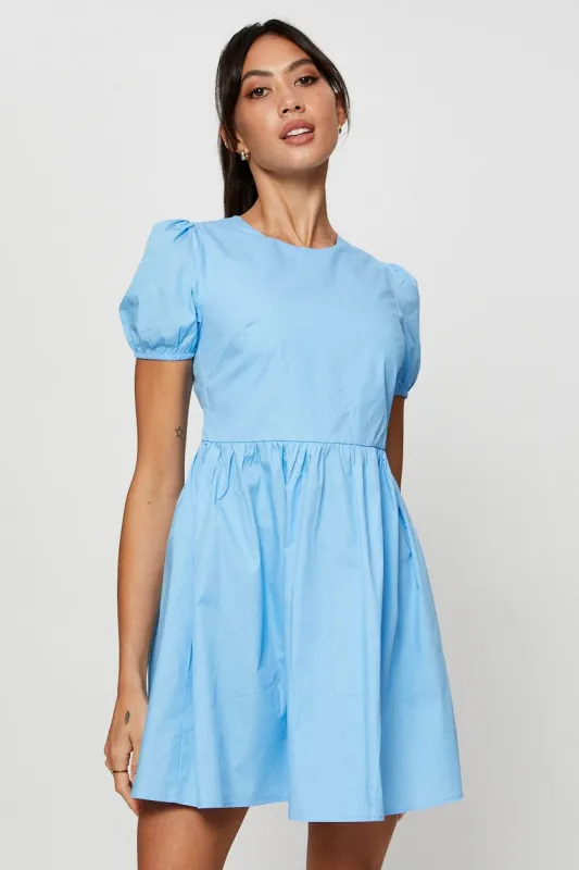 Blue Mini Dress Short Sleeve Round Neck sold by Ally Fashion