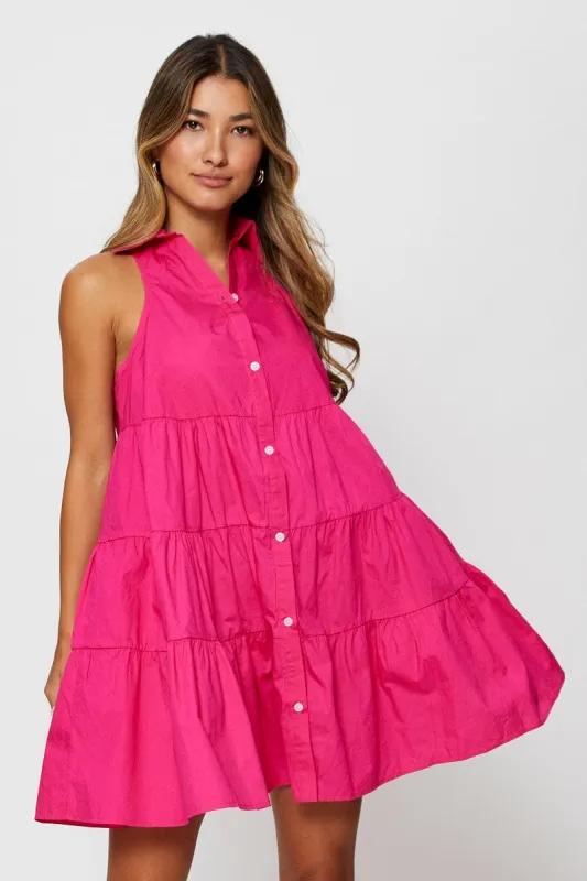 Pink Shirt Dress Sleeveless V Neck sold by Ally Fashion