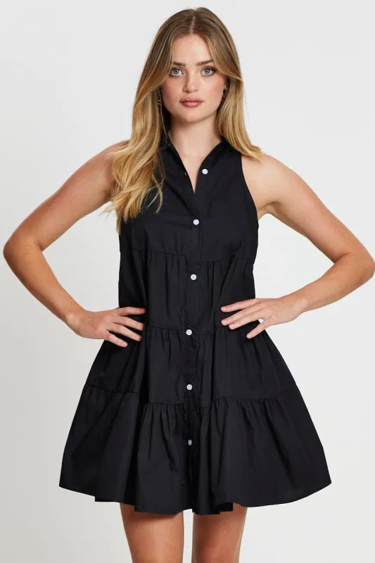 Black Shirt Dress Sleeveless V Neck sold by Ally Fashion