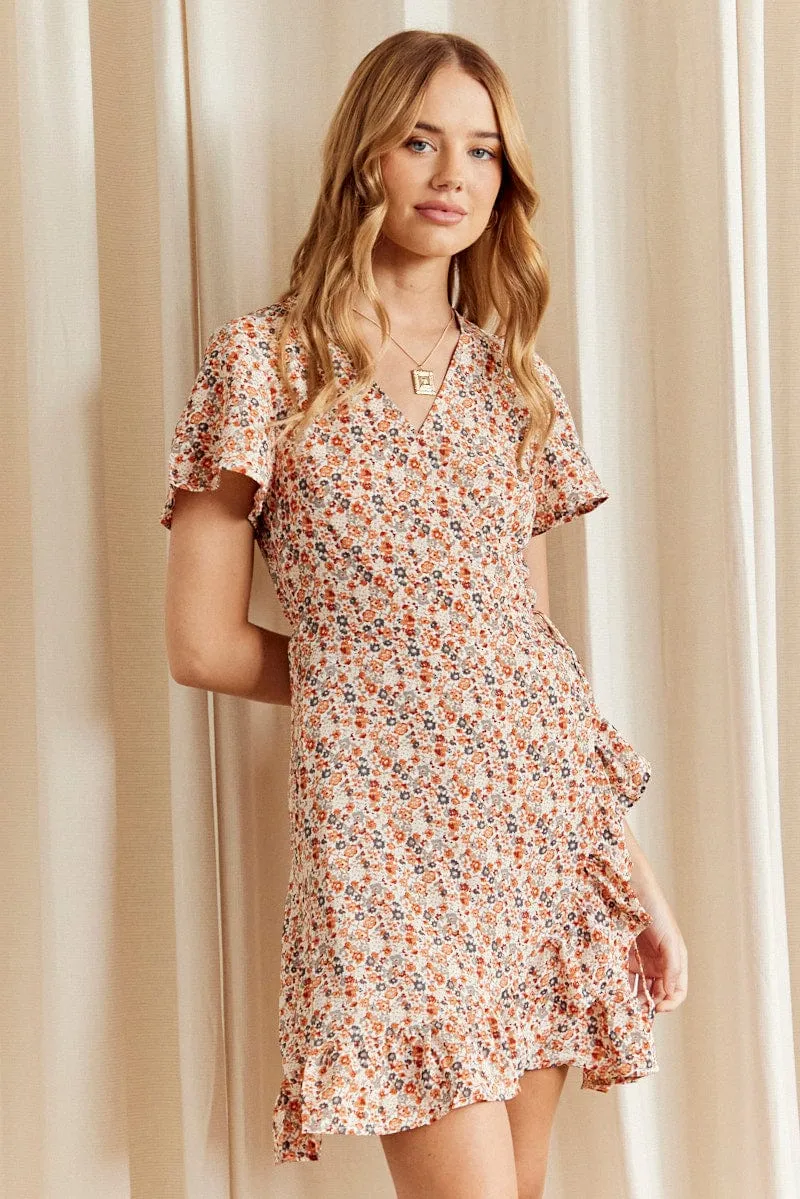 Print Mini Dress Short Sleeve V Neck sold by Ally Fashion product image thumbnail 3