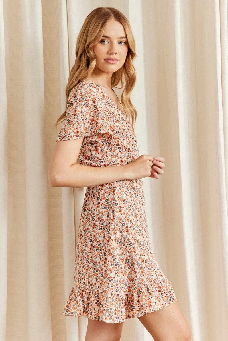 Print Mini Dress Short Sleeve V Neck sold by Ally Fashion product image thumbnail 4