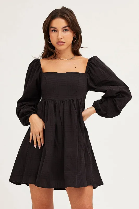 Black Square Neck Skater Dress sold by Ally Fashion