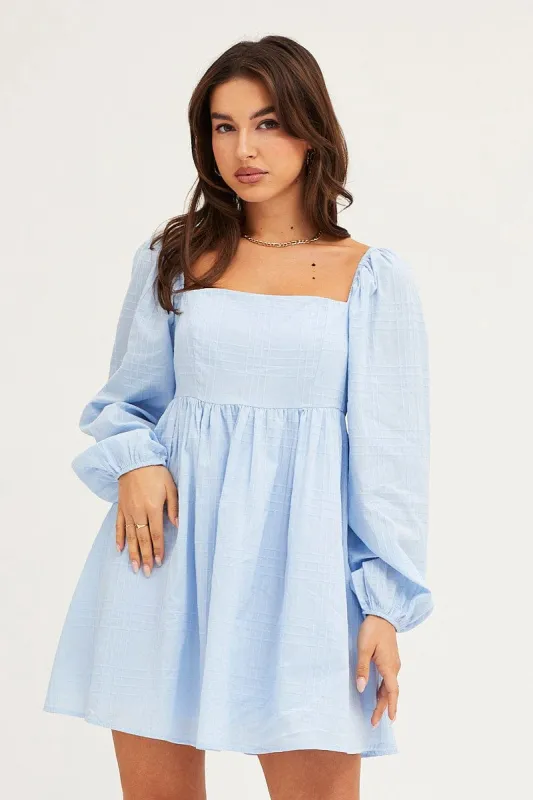 Blue Square Neck Skater Dress sold by Ally Fashion