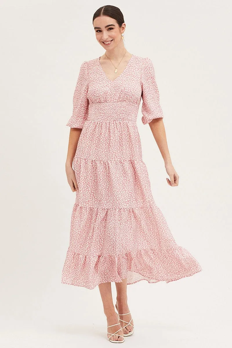 Geo Print Maxi Dress Long Sleeve V Neck sold by Ally Fashion