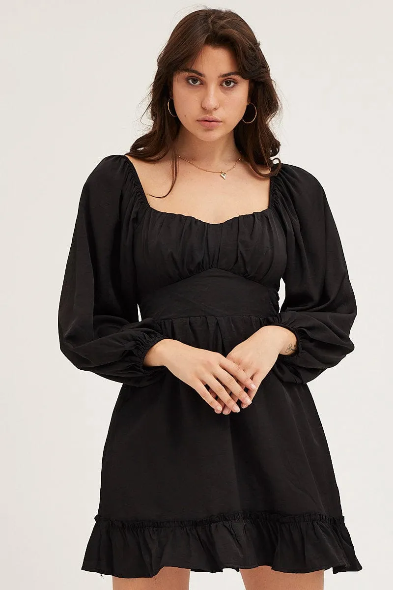 Black Long Sleeve A-Line Mini Dress sold by Ally Fashion product image thumbnail 2