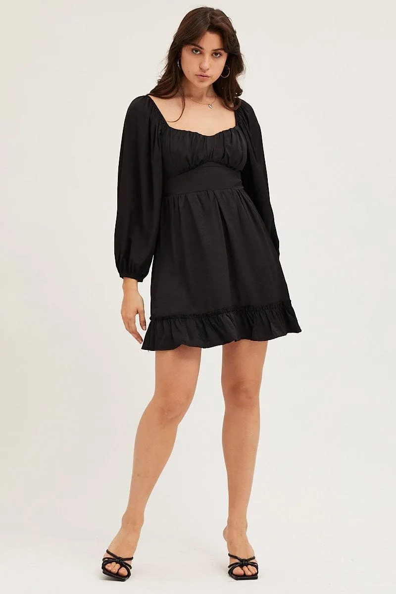Black Long Sleeve A-Line Mini Dress sold by Ally Fashion product image thumbnail 3