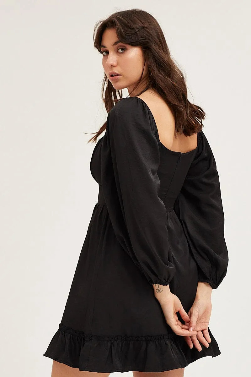 Black Long Sleeve A-Line Mini Dress sold by Ally Fashion product image thumbnail 4