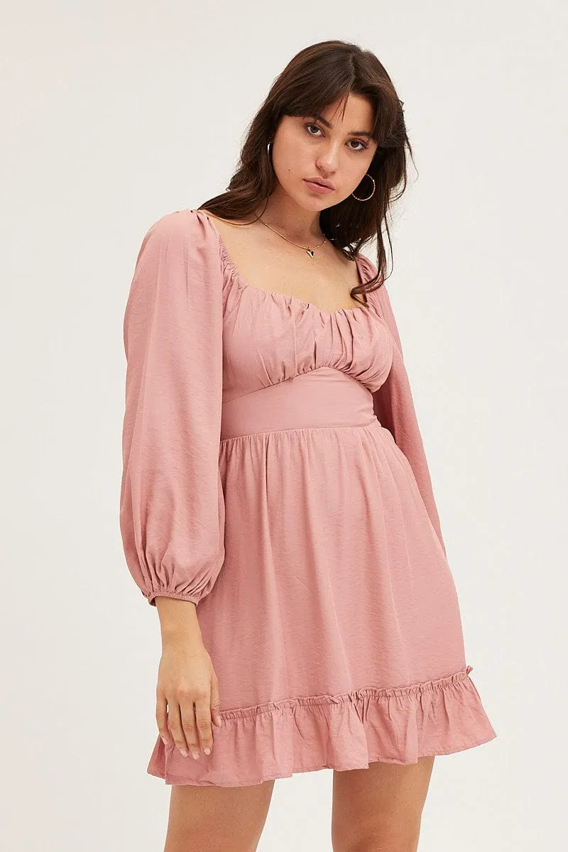 Pink Long Sleeve A-Line Mini Dress sold by Ally Fashion product image thumbnail 3