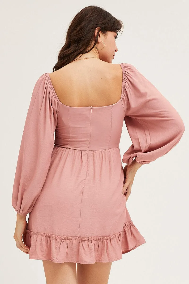 Pink Long Sleeve A-Line Mini Dress sold by Ally Fashion product image thumbnail 5
