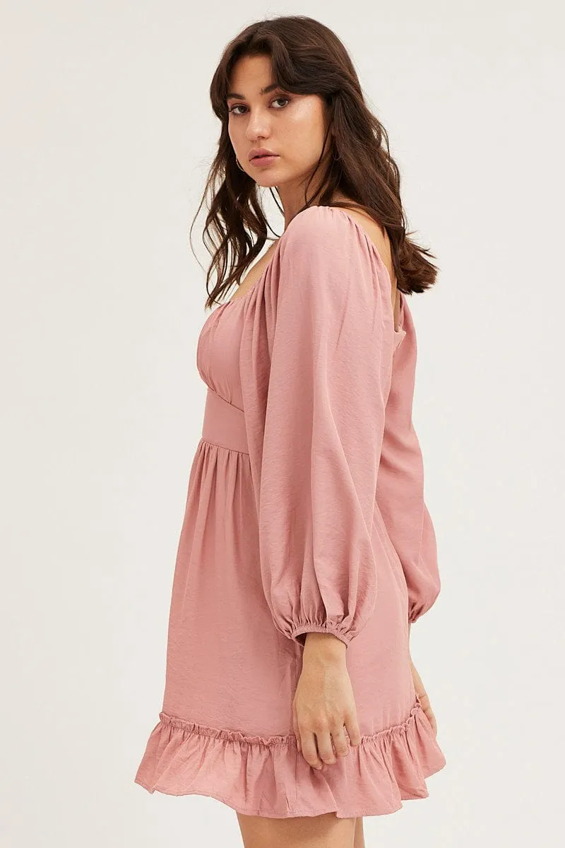 Pink Long Sleeve A-Line Mini Dress sold by Ally Fashion product image thumbnail 4