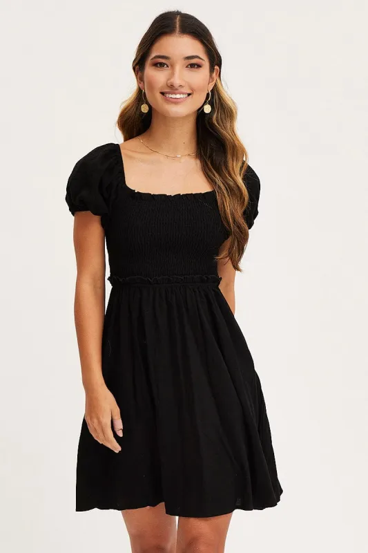 Black Mini Dress Short Sleeve Square Neck sold by Ally Fashion
