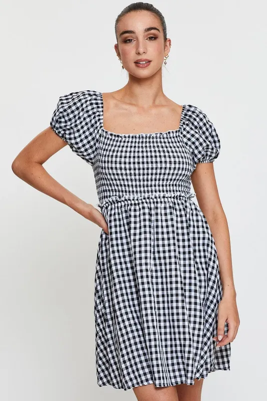 Check Mini Dress Short Sleeve Square Neck sold by Ally Fashion