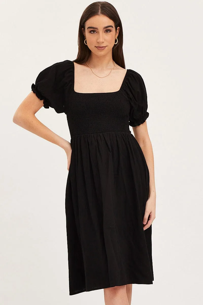 Black Mini Dress Short Sleeve Square Neck sold by Ally Fashion