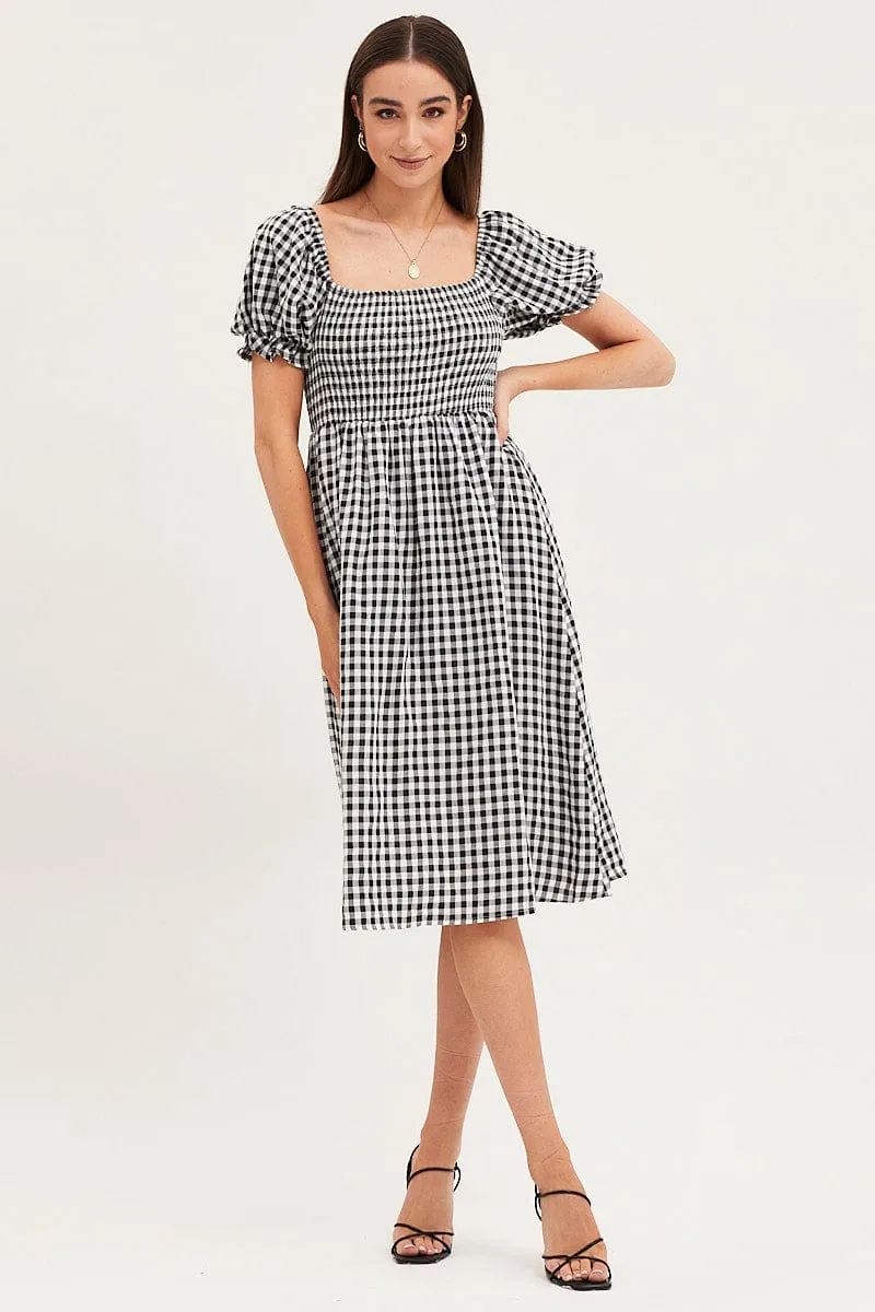 Check Mini Dress Short Sleeve Square Neck sold by Ally Fashion