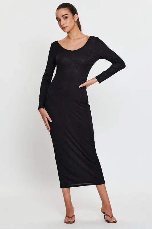Black Midi Dress Long Sleeve Bodycon sold by Ally Fashion