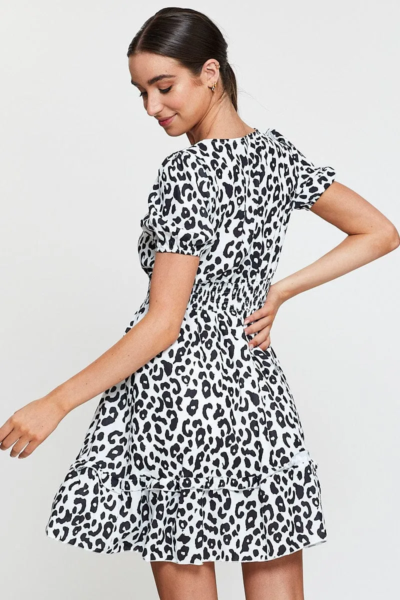 Geo Print Mini Dress Short Sleeve V Neck Tie sold by Ally Fashion product image thumbnail 5