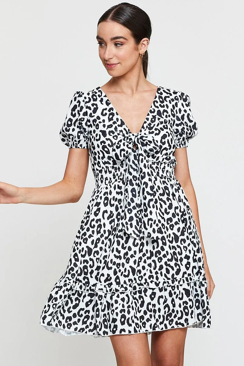 Geo Print Mini Dress Short Sleeve V Neck Tie sold by Ally Fashion product image thumbnail 3