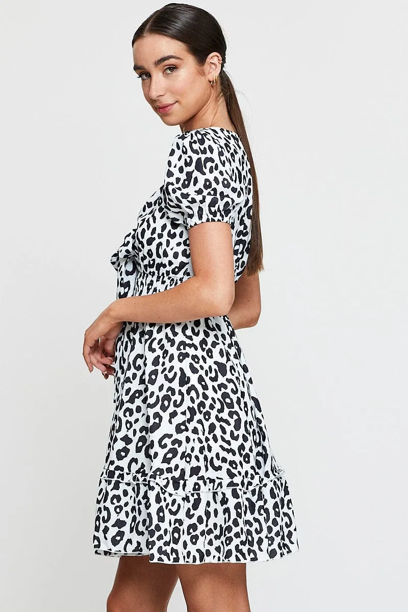 Geo Print Mini Dress Short Sleeve V Neck Tie sold by Ally Fashion product image thumbnail 4