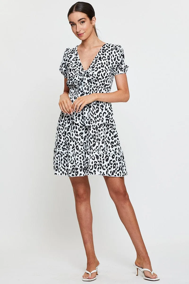 Geo Print Mini Dress Short Sleeve V Neck Tie sold by Ally Fashion product image thumbnail 2
