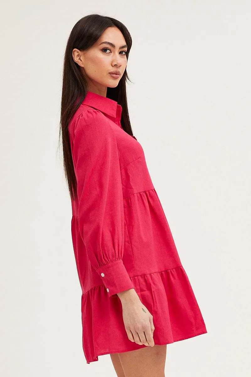 Pink Shirt Dress Long Sleeve Button Front sold by Ally Fashion product image thumbnail 4