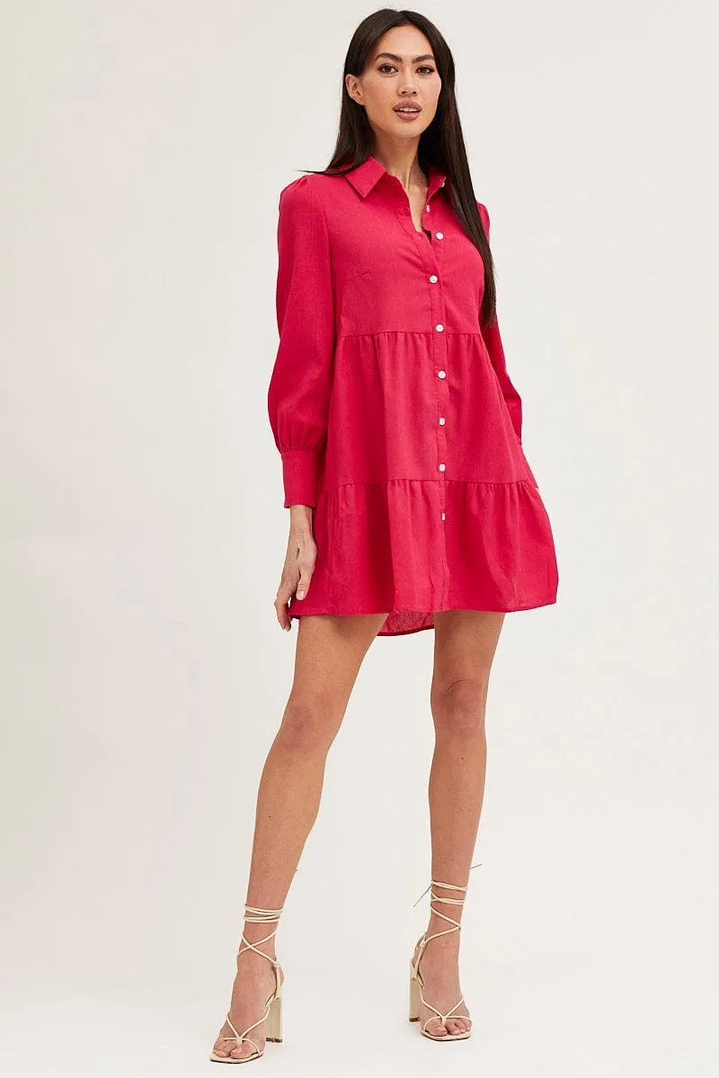 Pink Shirt Dress Long Sleeve Button Front sold by Ally Fashion product image thumbnail 2